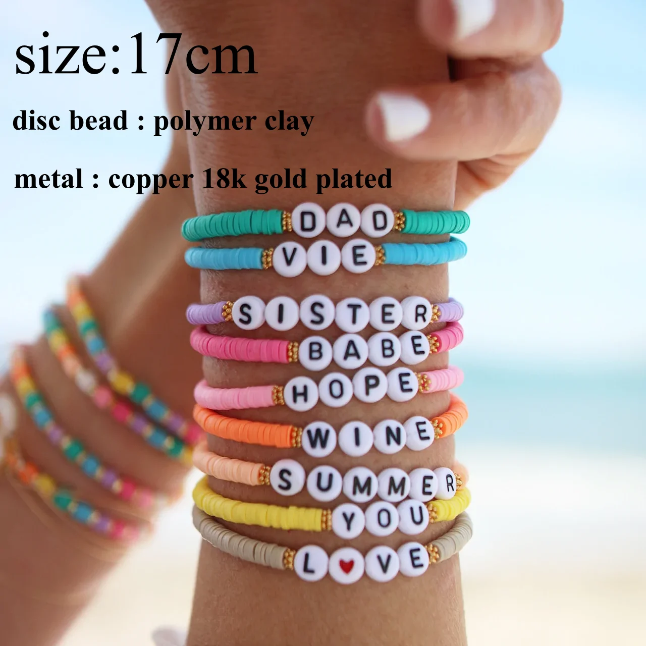 Vlen Customize Name Bracelet Jewelry Boho Summer Beach Initial Letter Bracelet for Women Personalized Pulseras Heishi Jewellery