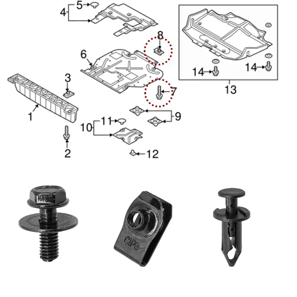 5/10pcs 6MM Car Body Bolts Splash Shield Guard M6 Splash Shield Guard Bolts Metal Nuts Self-tapping Screws Car U-nut Clips