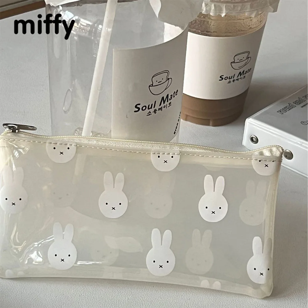 

Kawaii Miffy PVC Transparent Waterproof Pencil Case Stationery Bag Rabbit Makeup Bag Gift Toy for Girl Boy