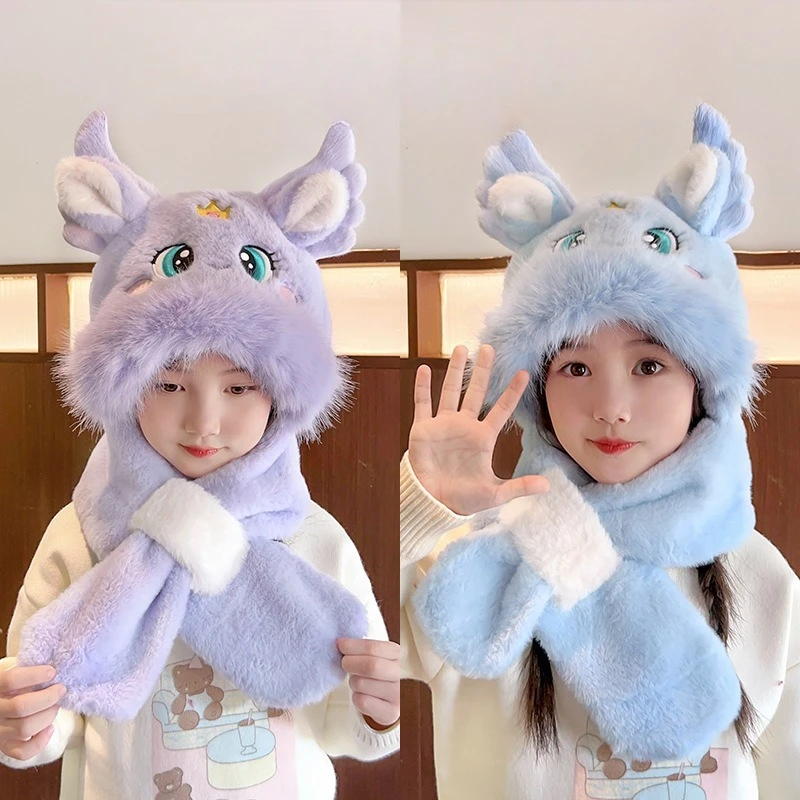 Miniso Little Pony الأطفال قبعة وشاح المتكاملة ثلاث قطع مجموعة للفتيات زائد الصوف سدادات حماية الأذن قبعة الباردة قبعة تدفئة