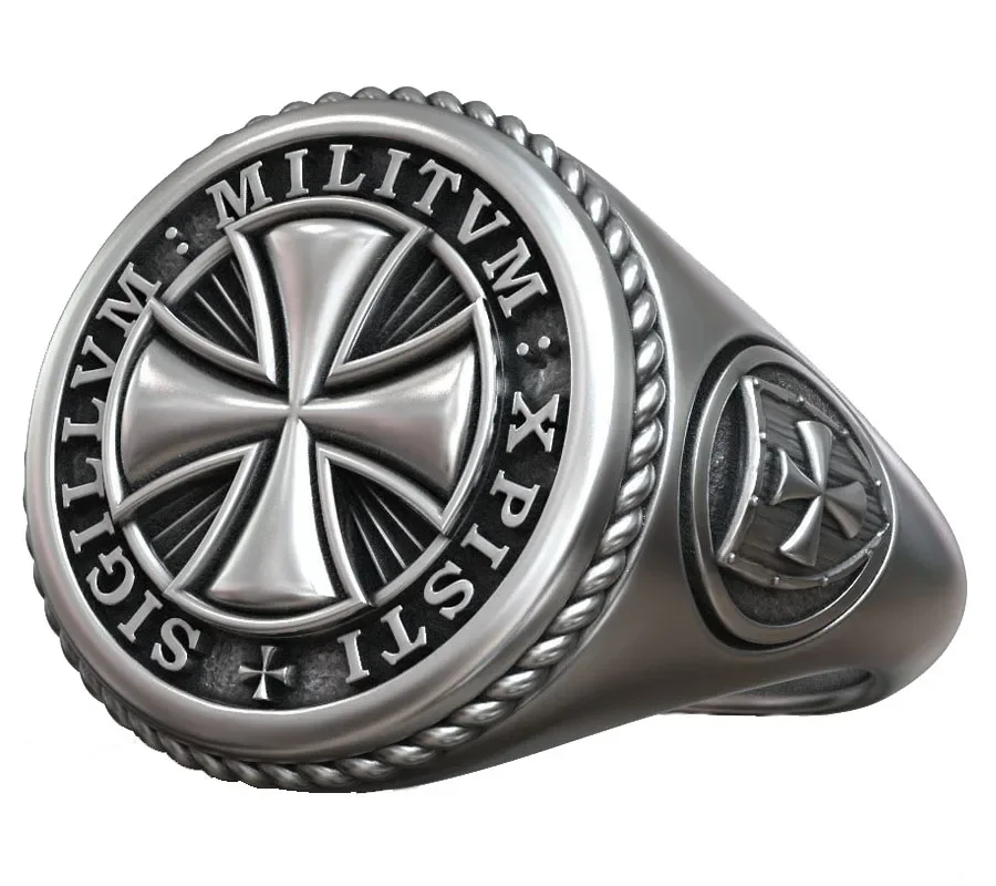 14g Templar Cross Shield Maltese Symbol Signet Religious Art Relief Rings  Customized 925 Solid Sterling Silver Ring Many Sizes