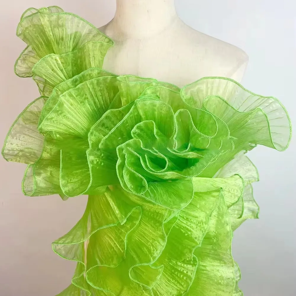 Glossy Organza Lace Trim Fabric 2yard 3D Pleated Ruffles Material Designer Fabric Material Party Decoration Sewing Accessories