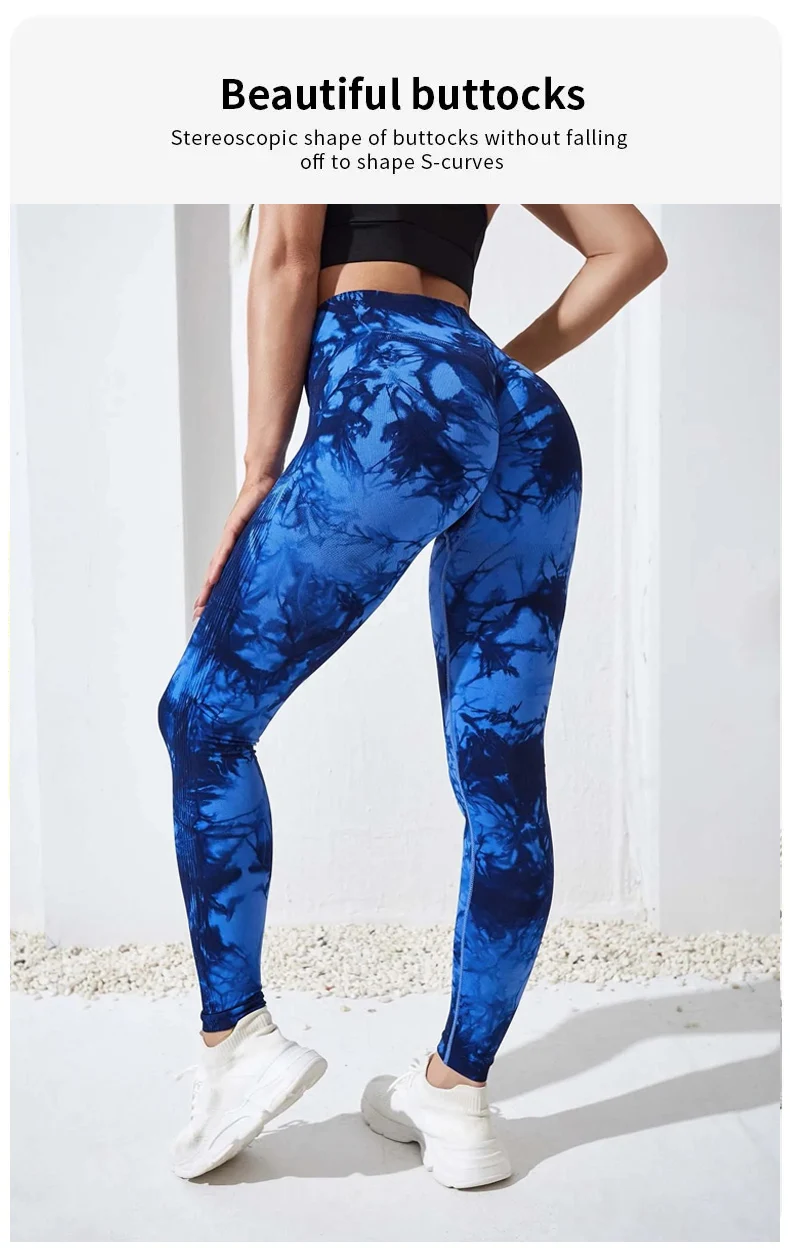 Damen-Leggings mit Batikmuster, neun Zehntel, hohe Taille, Yogahose, weich, dehnbar, Workout-Laufhose, atmungsaktiv, bequem – Detail 5