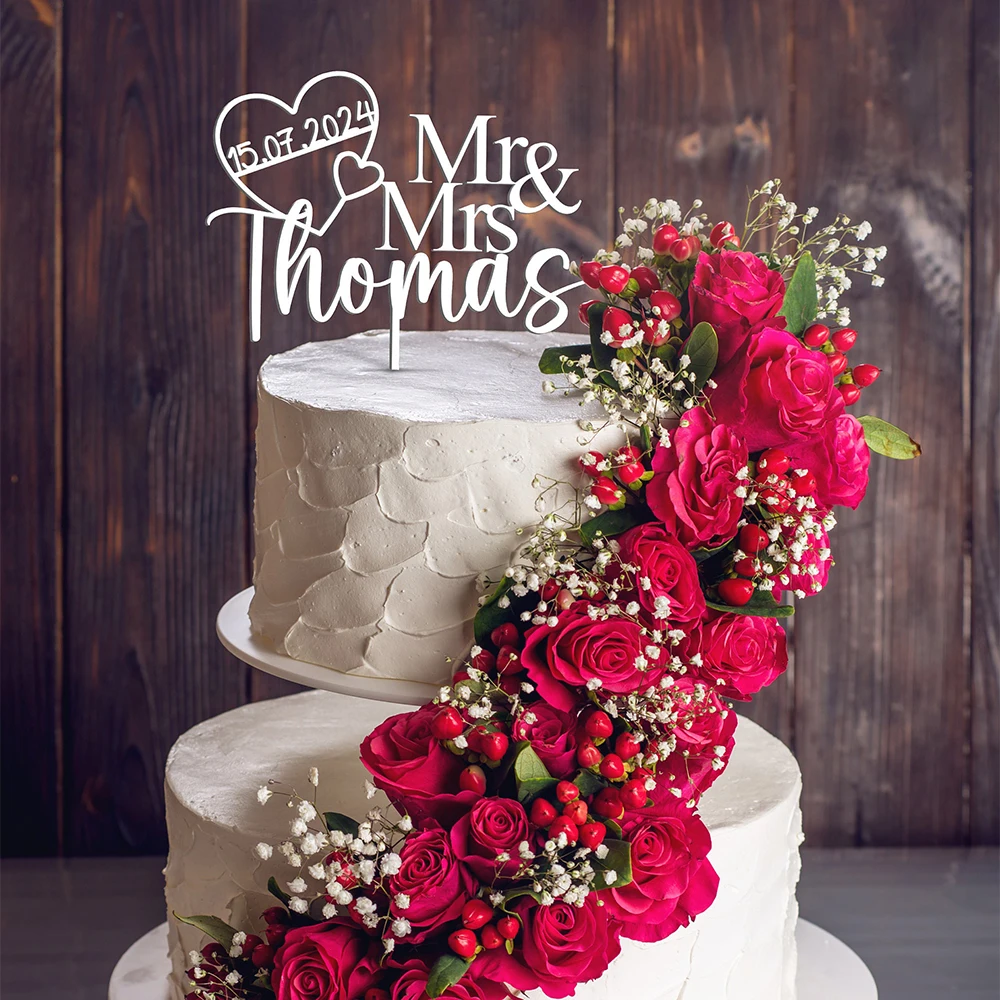 

Personalized Wedding Heart Cake Topper Custom Mr & Mrs Cake Topper Laser Cut Wooden Acrylic Cake Topper Cake Decoration Supplies
