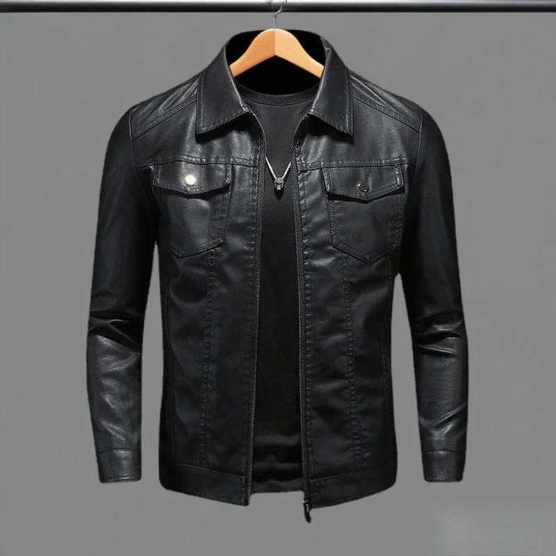 

Men's Clothing Leather Jacket Autumn Slim Motorcycle Riding Suit Winter Thickened PU Leather Waterproof Work Clothes Coat