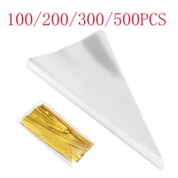 100-500PC Clear Plastic Cone Shape Cellophane Bags Transparent Candy Bag Sweet Sugar Popcorn Flower Packing Bag Birthday Wedding