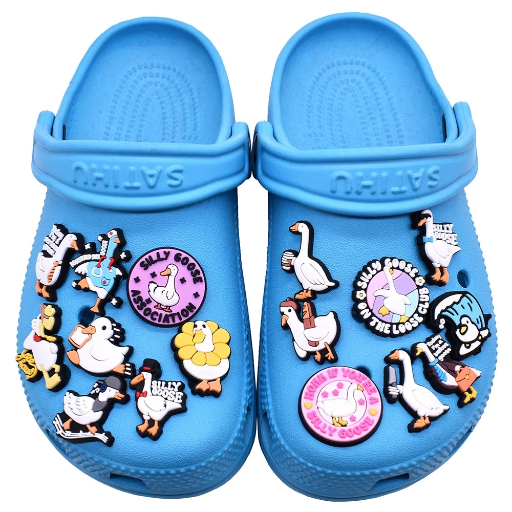 1-24Pcs Goose Association Shoe Buckle Charms Birthday Goose Adorable PVC Slipper Decorations DIY Man Woman Phone Case