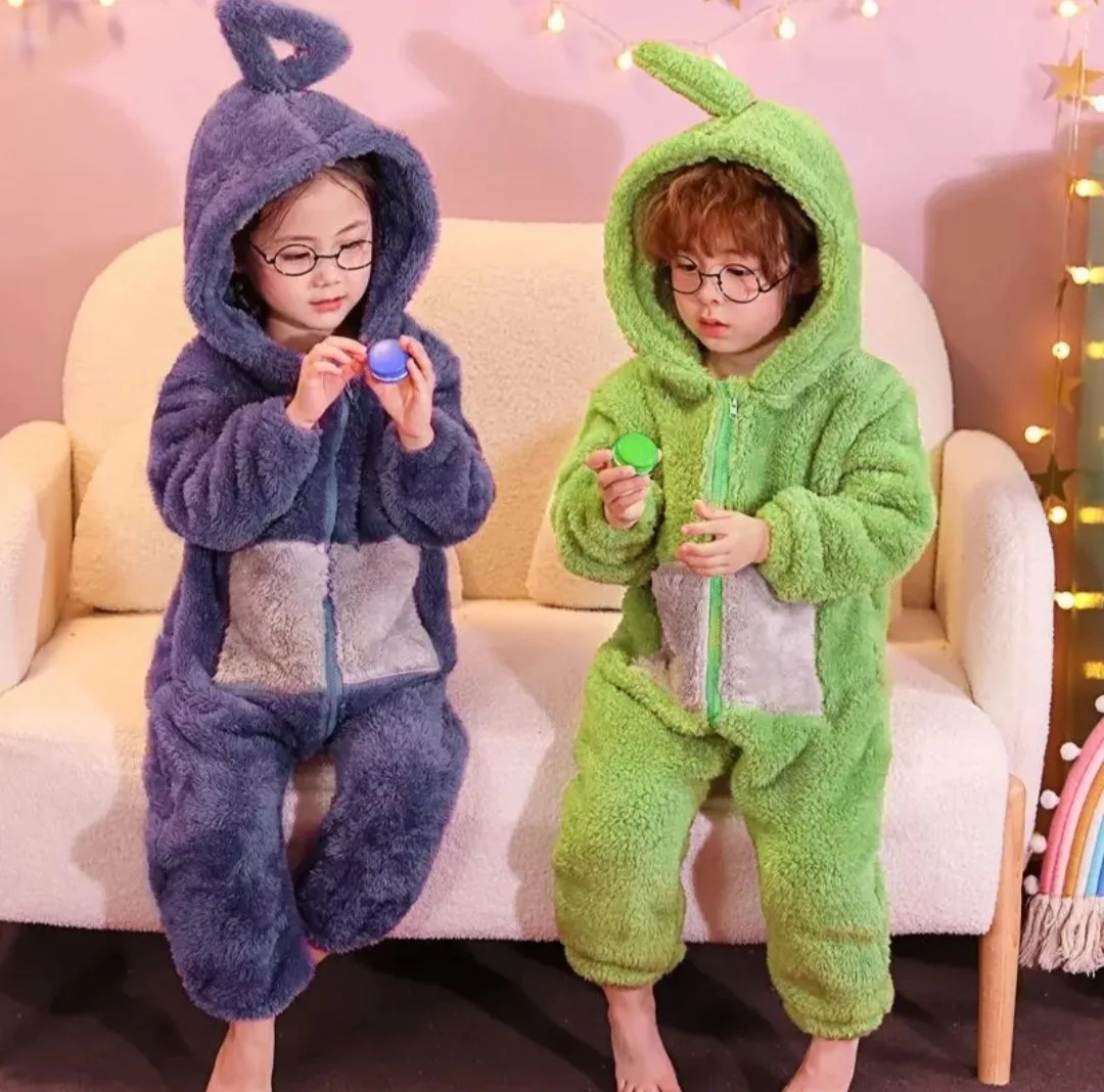 Adult Kids Teletubbies Costumes Soft Long Sleeves Piece Pajamas Costume Lala Home Clothes Cosplay Adult Unisex Party Wear