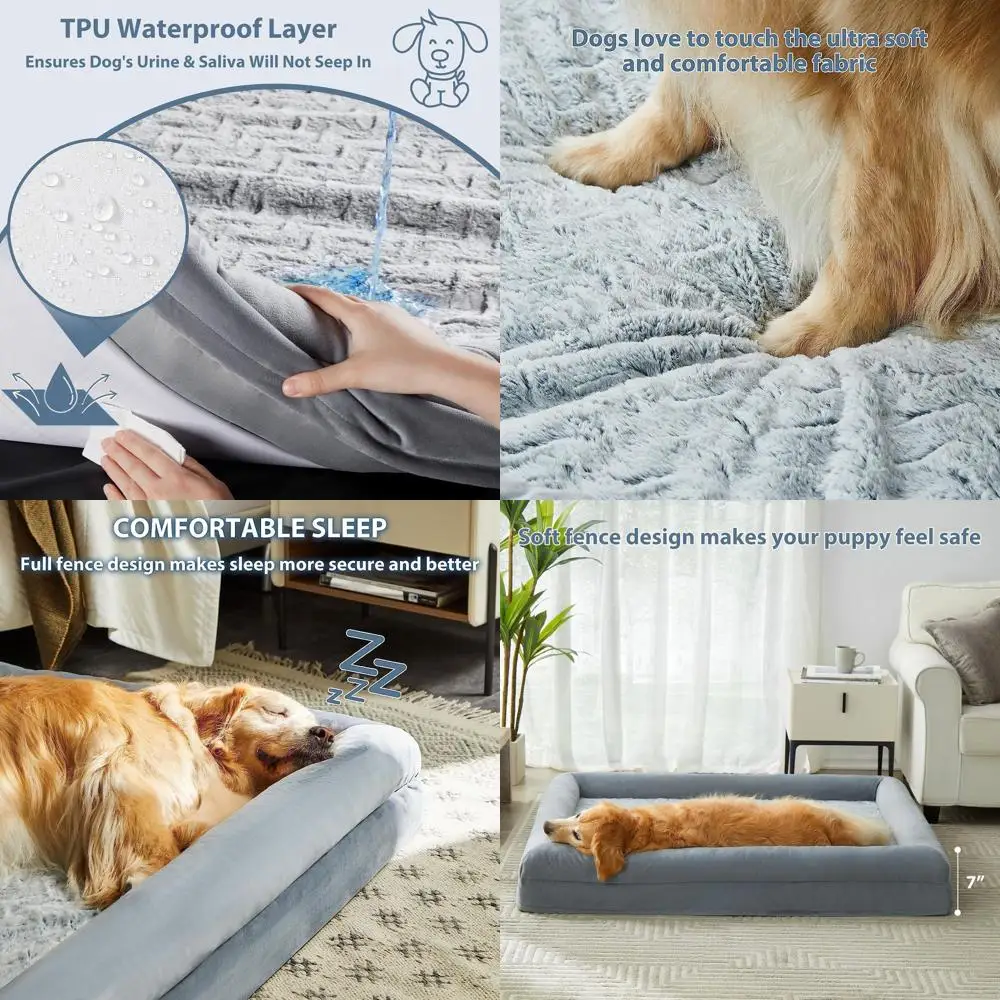 Jumbo Orthopedic Dog Bed with Removable Waterproof Cover and Bolster Sides