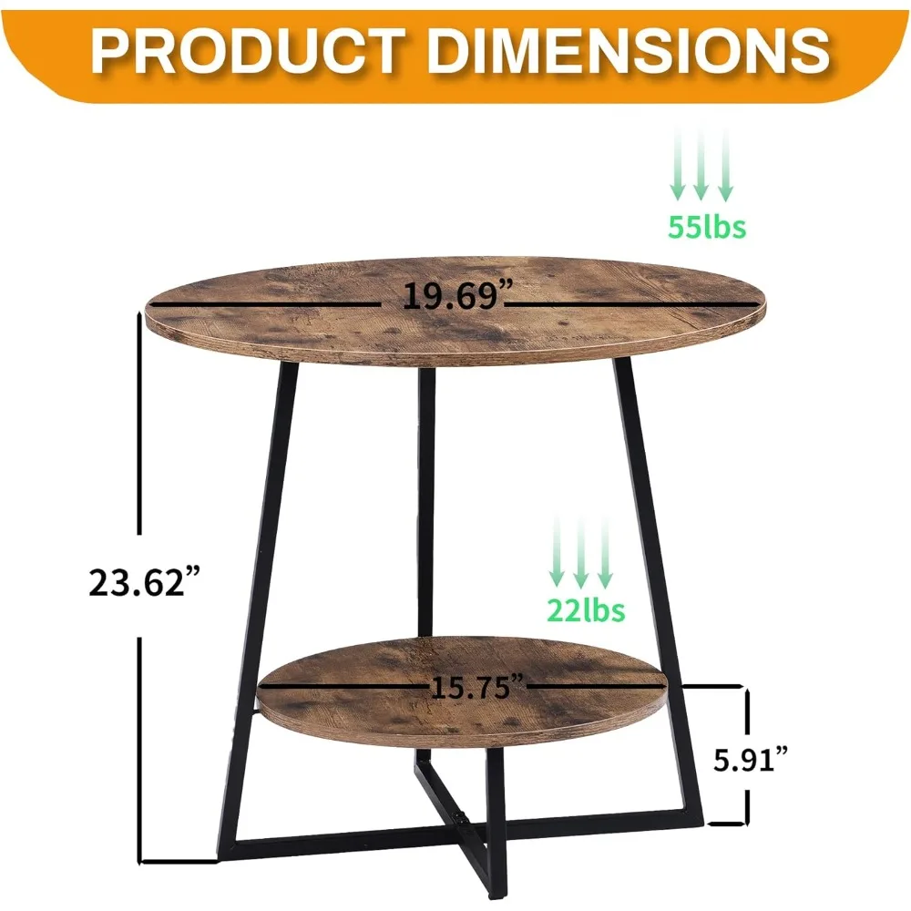 FURNIMMT 20 مجموعة طاولة جانبية لغرفة المعيشة مكونة من 2 للمساحات الصغيرة، وطاولات ذات نهاية مستديرة من الخشب مع رف تخزين، لهجة لذلك #3