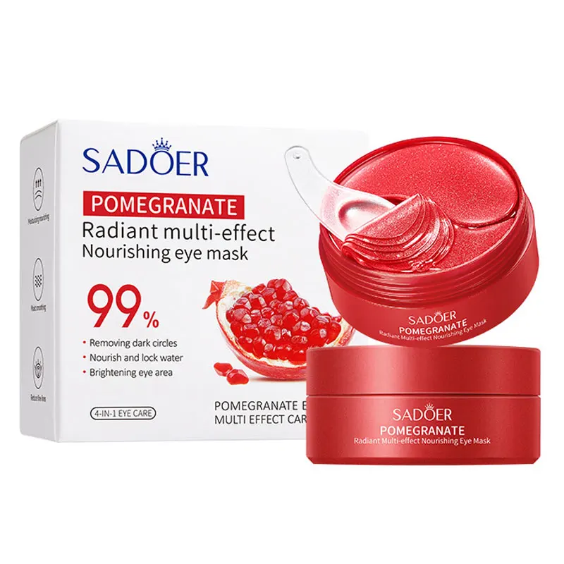 60pcs SADOER Red Pomegranate Collagen Eye Mask Firming Anti Dark Circles Remove Eyes Bag Moisturizing Eye Patches Eyes Skin Care