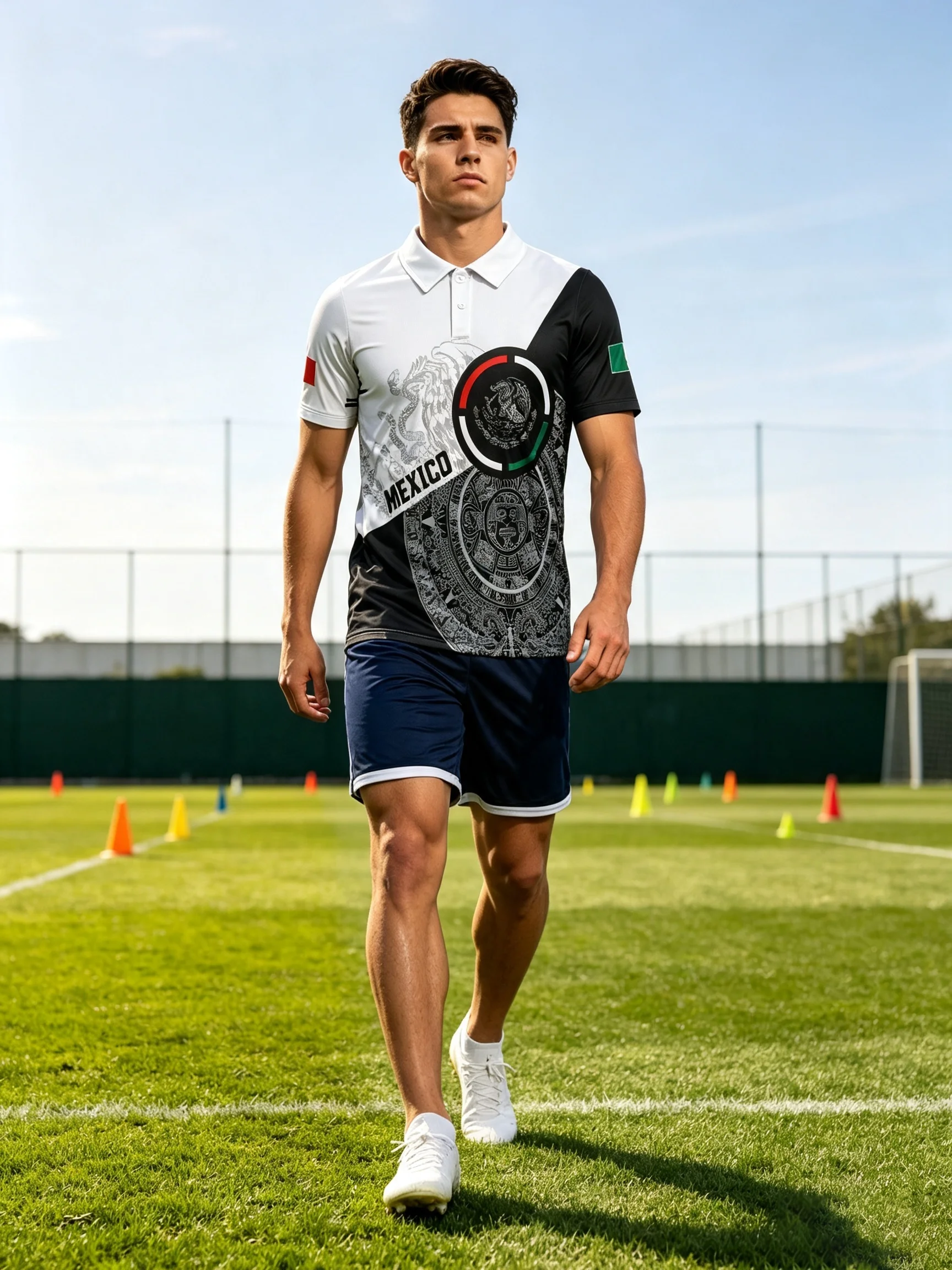 Classic Mexico heritage soccer polo. Iconic tribal graphics, moisture wicking material for matches and casual looks