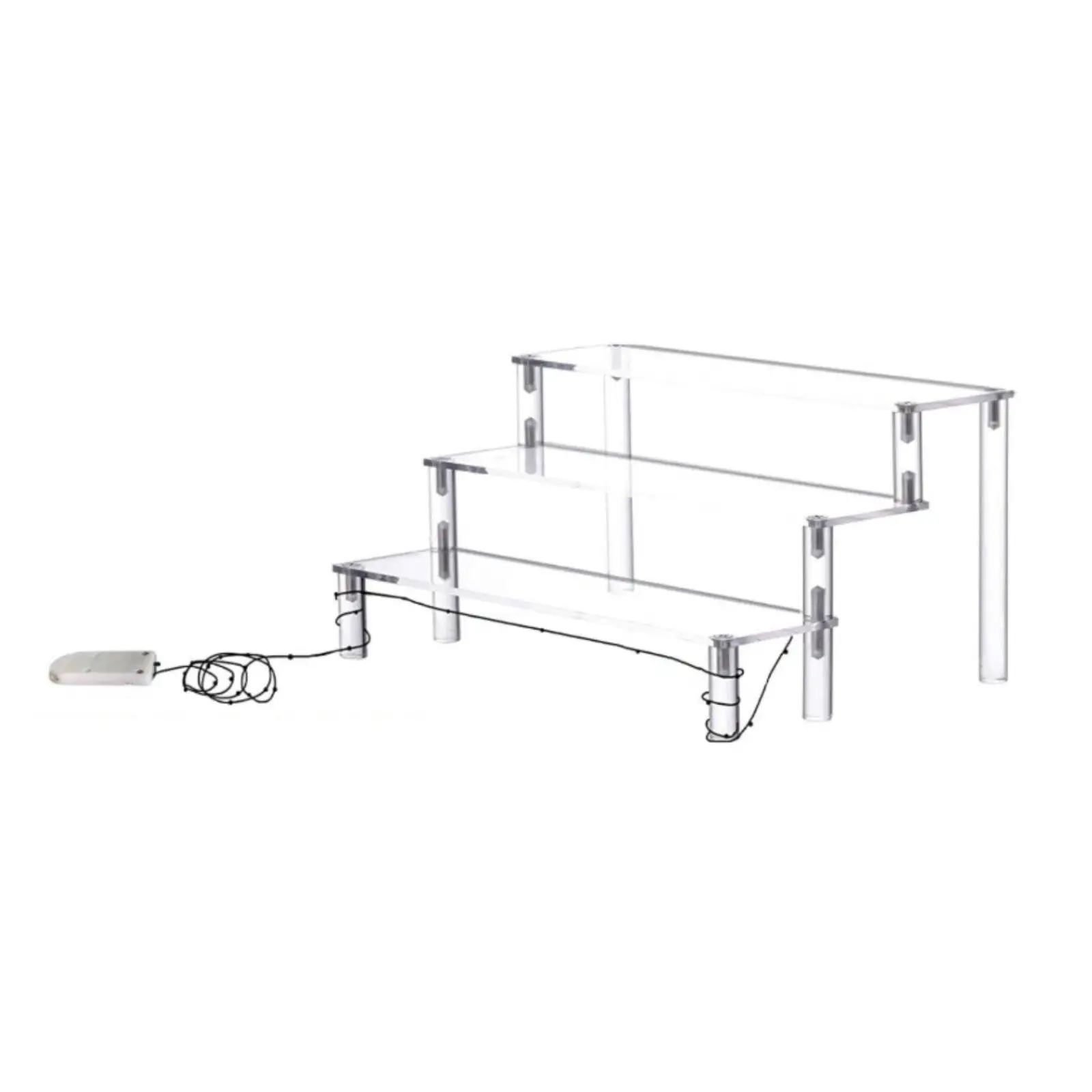 Lighted Display Stand Transparent Tiered Acrylic Shelf Built-in Light Acrylic Display Riser for Home Decor, Party Confectionery