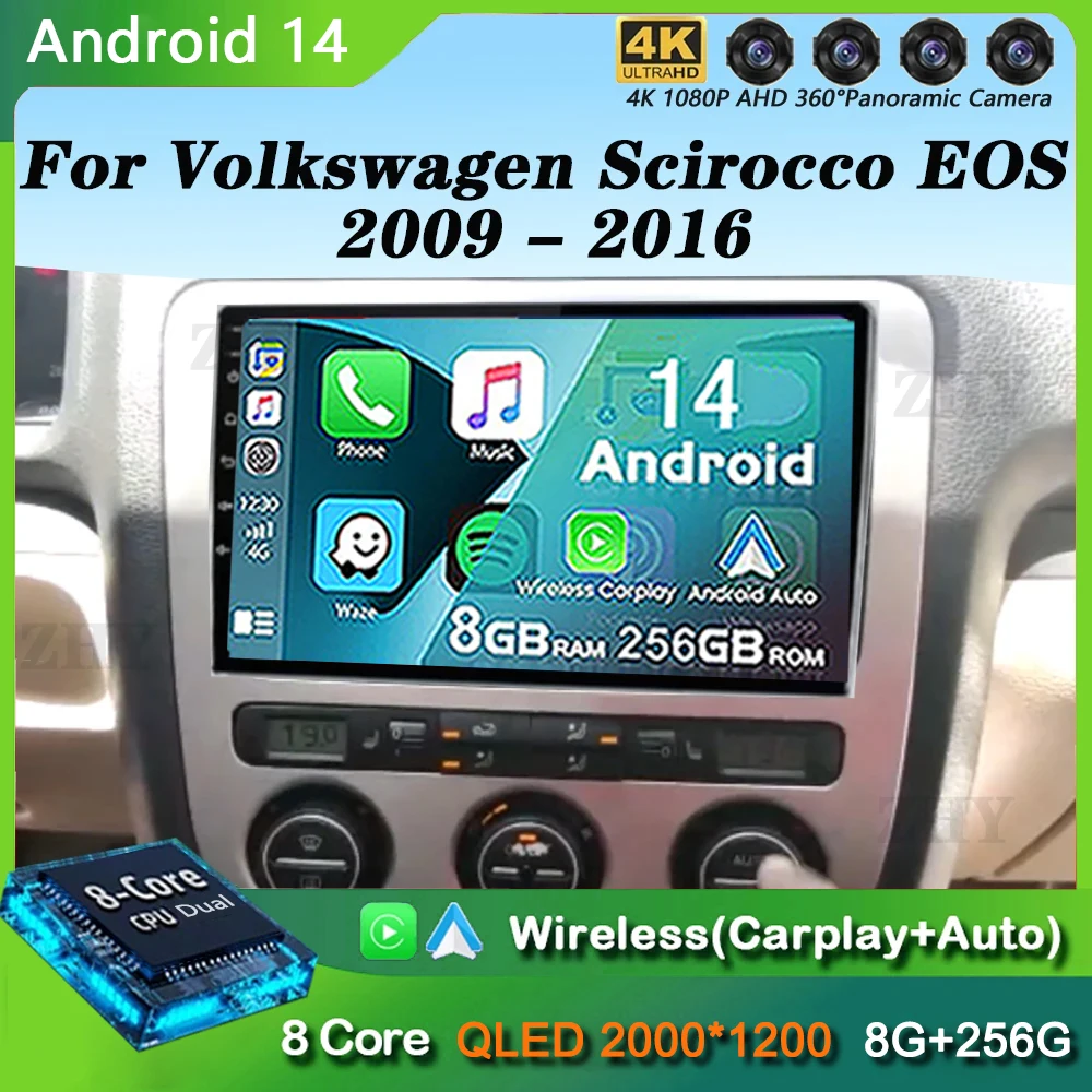 

Автомобильный радиоприемник на Android 14 для Volkswagen VW Scirocco EOS 2009-2016, навигация Carplay, автомобильный мультимедийный видеоплеер, 2Din DVD HU