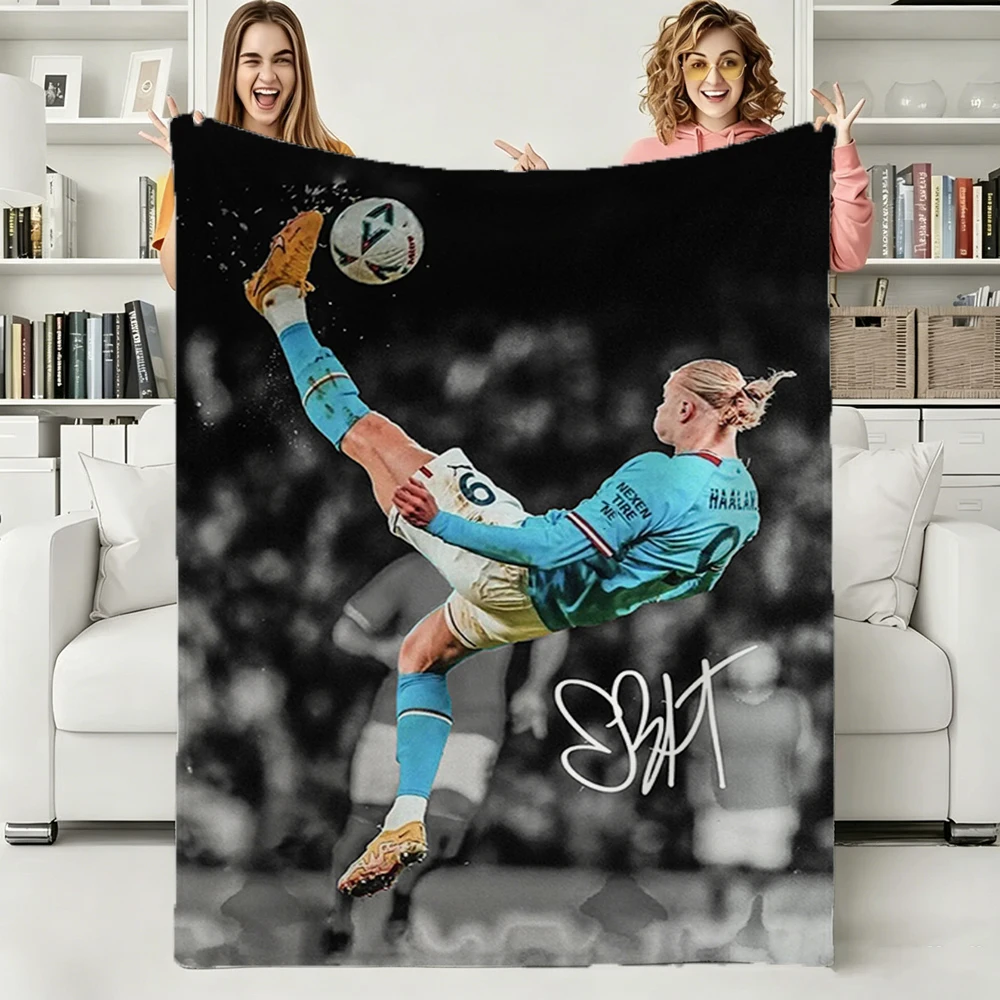 3D Sport Star Football E-Erling Haaland Soft Warm Flannel Blanket Art For Bedroom Wall Living Room Decor Bed Picnic Office Gift