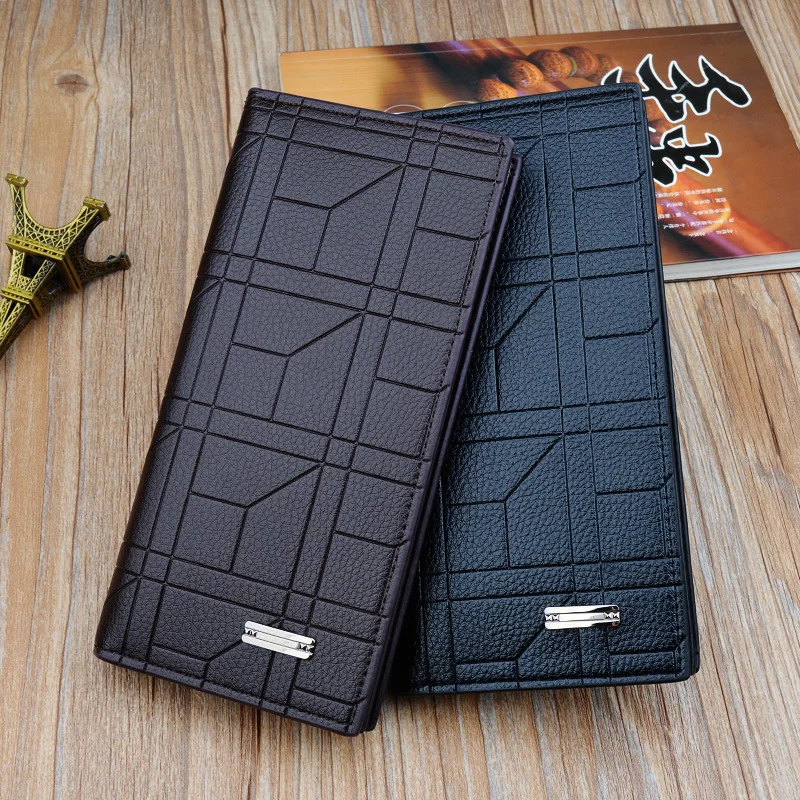 

New Men's Wallet Long Leather Billfold Fashionable Embossed Vertical Open Mouth Suit Bag Large Capacity Soft Leather Clip