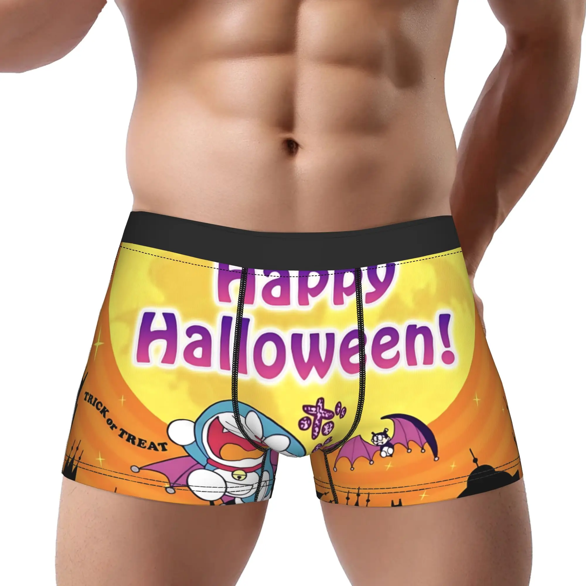 1piece Happy Halloween Big Full Moon Bat Castle Doraemoning Underpants Breathbale Panties Man Underwear Print Shorts