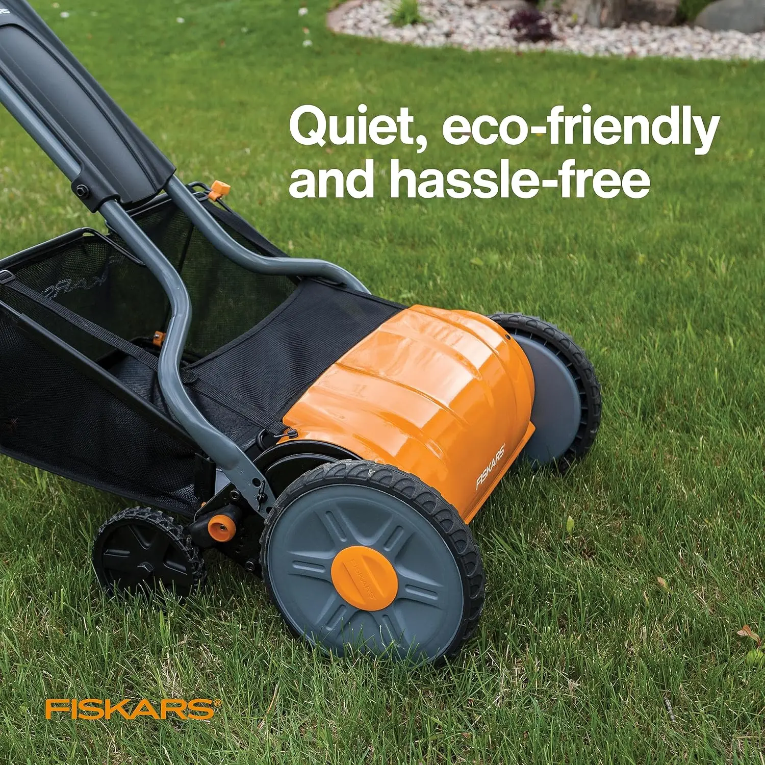 Push Reel Lawn Mower, StaySharp, Self-Propelled Manual Eco-Friendly Cordless Grass Trimmer, 17