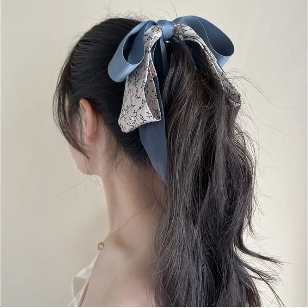 Korean Style Bowknot Hair Clip Sweet Cute Silk Scarf Vertical Clip Fashion Headwear