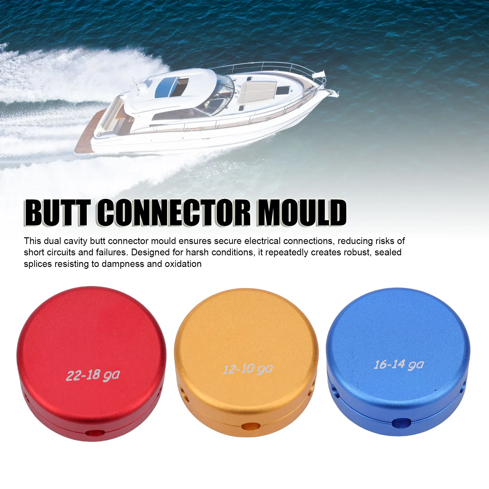 3PCS Dual Cavity Butt Connector Mould Weather Proof Wire Splicing Mould for 12-10AWG 16-14AWG 22-18AWG Wires Car Marine Use
