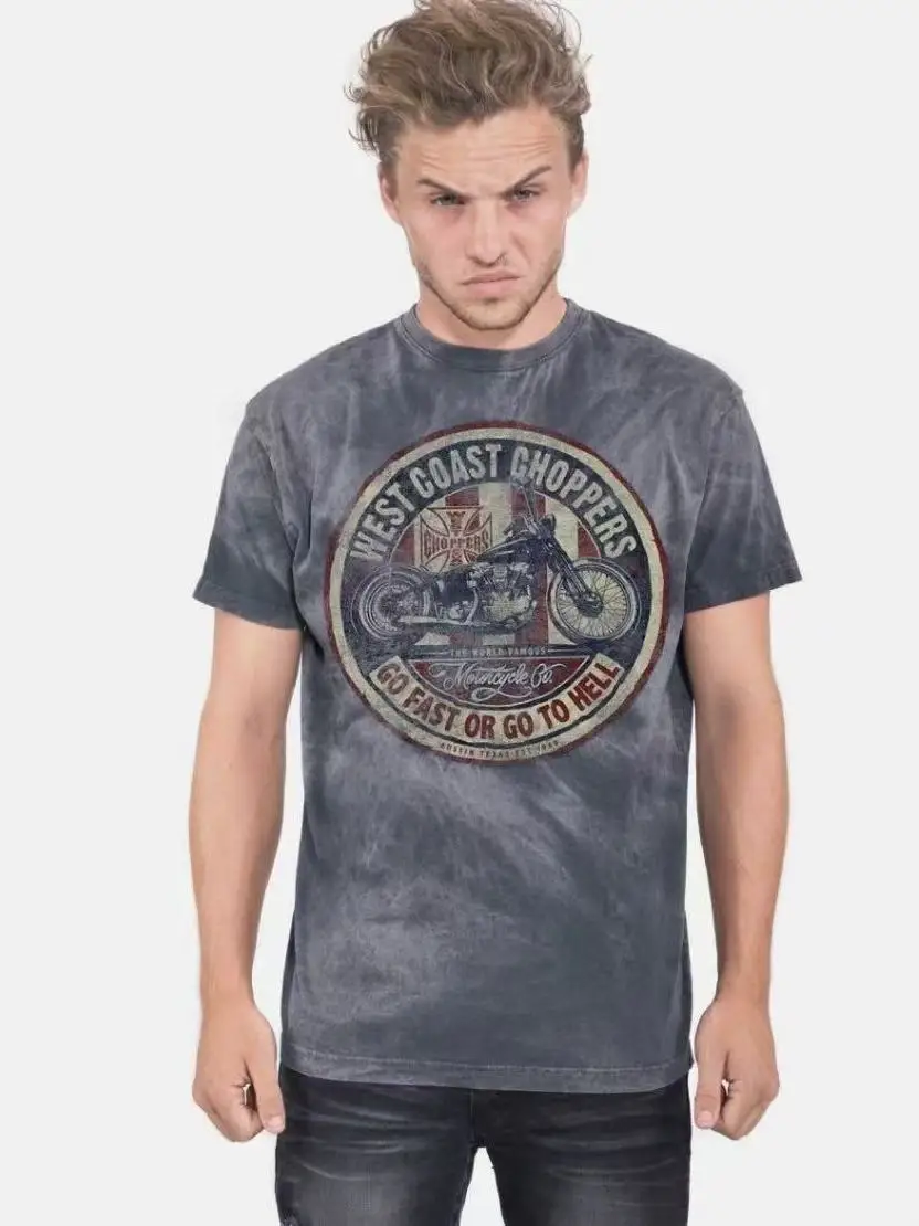 

West Coast Choppers Vintage Motorcycle Modified 1972 Short Sleeve T-Shirt Korean Style Loose Fit Pure Cotton round Neck