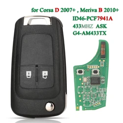 jingyuqin G4-AM433TX 433Mhz ID46-PCF7941 Car Remote Key Fob for Opel/Vauxhall Corsa D 2007+2012 Meriva B 2010+2014 Flip Control