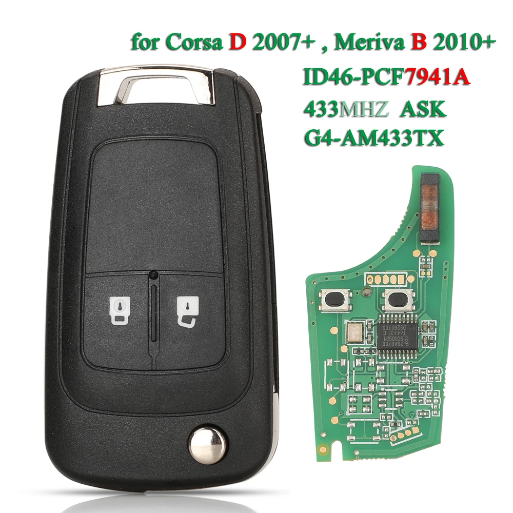 Jingyuqin G4-AM433TX 433Mhz ID46-PCF7941 Car Remote Key Fob for Opel/Vauxhall Corsa D 2007+2012 Meriva B 2010+2014 Flip Control