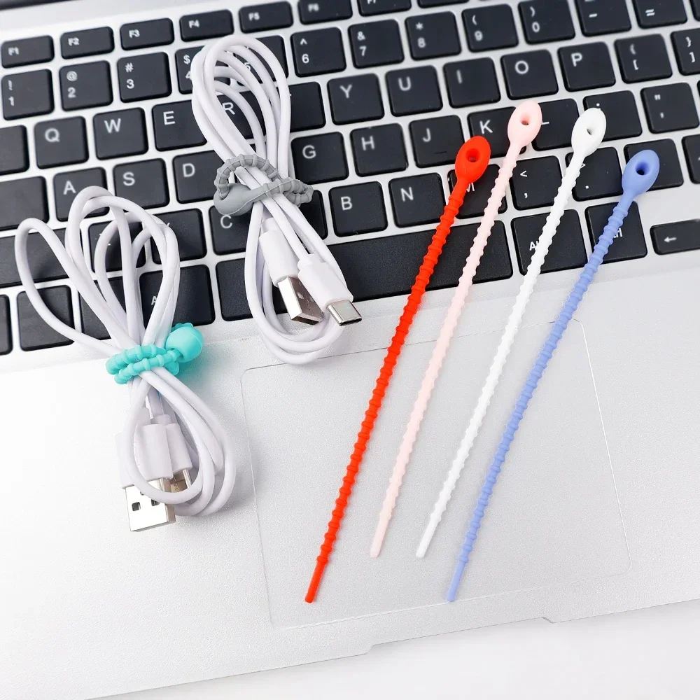 6Pcs Cable Zip Ties Silicone Self Locking Wire Cord Winder Organizer 150mm 180mm 215mm Multi-use Home Office Cable Management