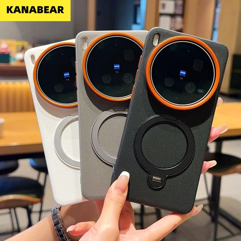 

Luxury Leather Case For vivo X300S/X300Ultra, Gold Armor Magnetic Rotating Stand, Full Shockproof High-End Business Cover