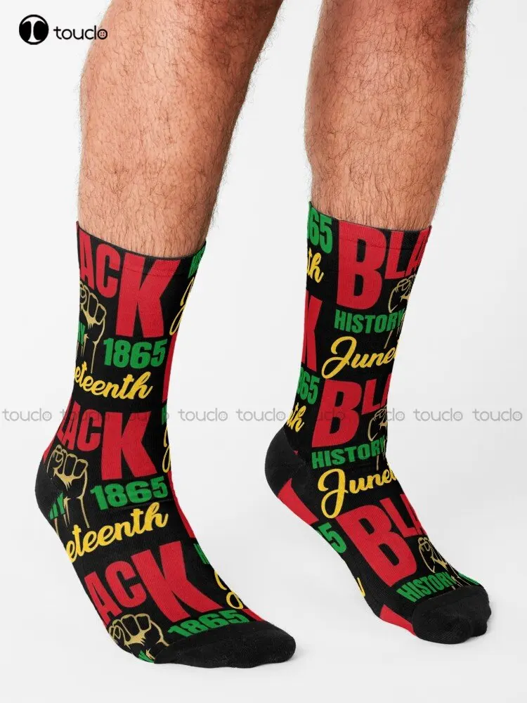 Black History 1865 Juneteenth Freedom Emancipation Day Black Lives Matter Socks Orange Socks 360° Digital Printing Custom Gift