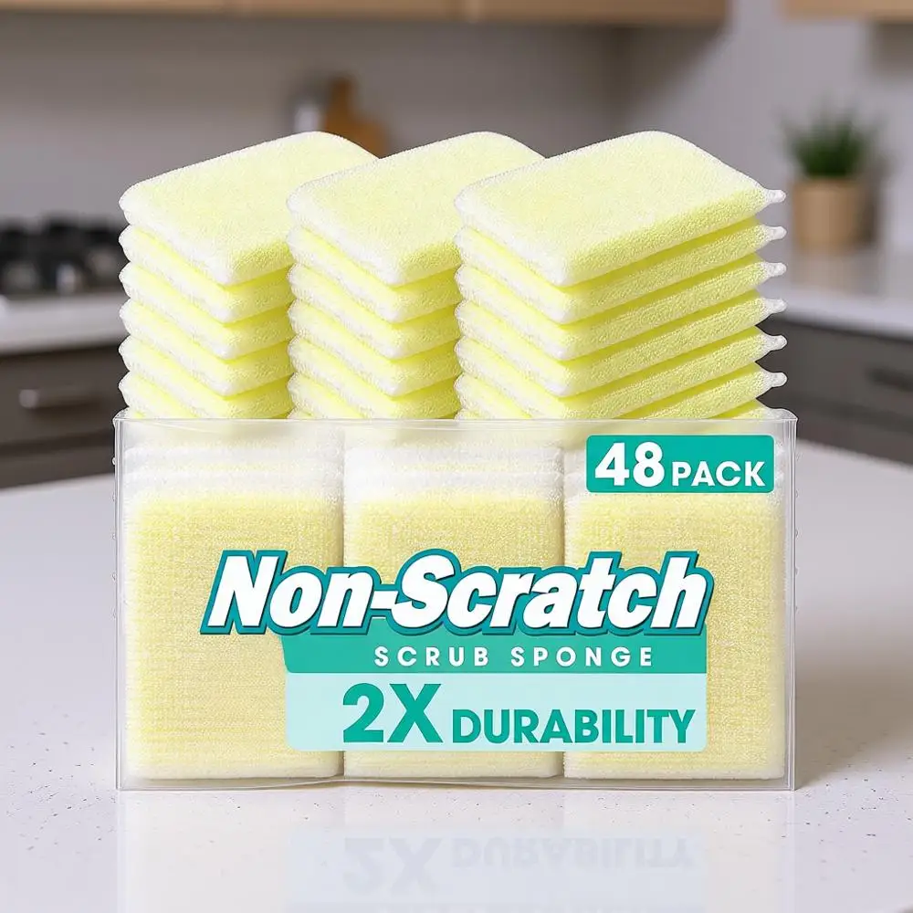 

Kitchen Scrub Dish Sponges, 48-Pack, Scouring Pads, Cleaning Brushes, Dishwasher Safe, Dishwashing Supplies, Kitchen Towels, Sin