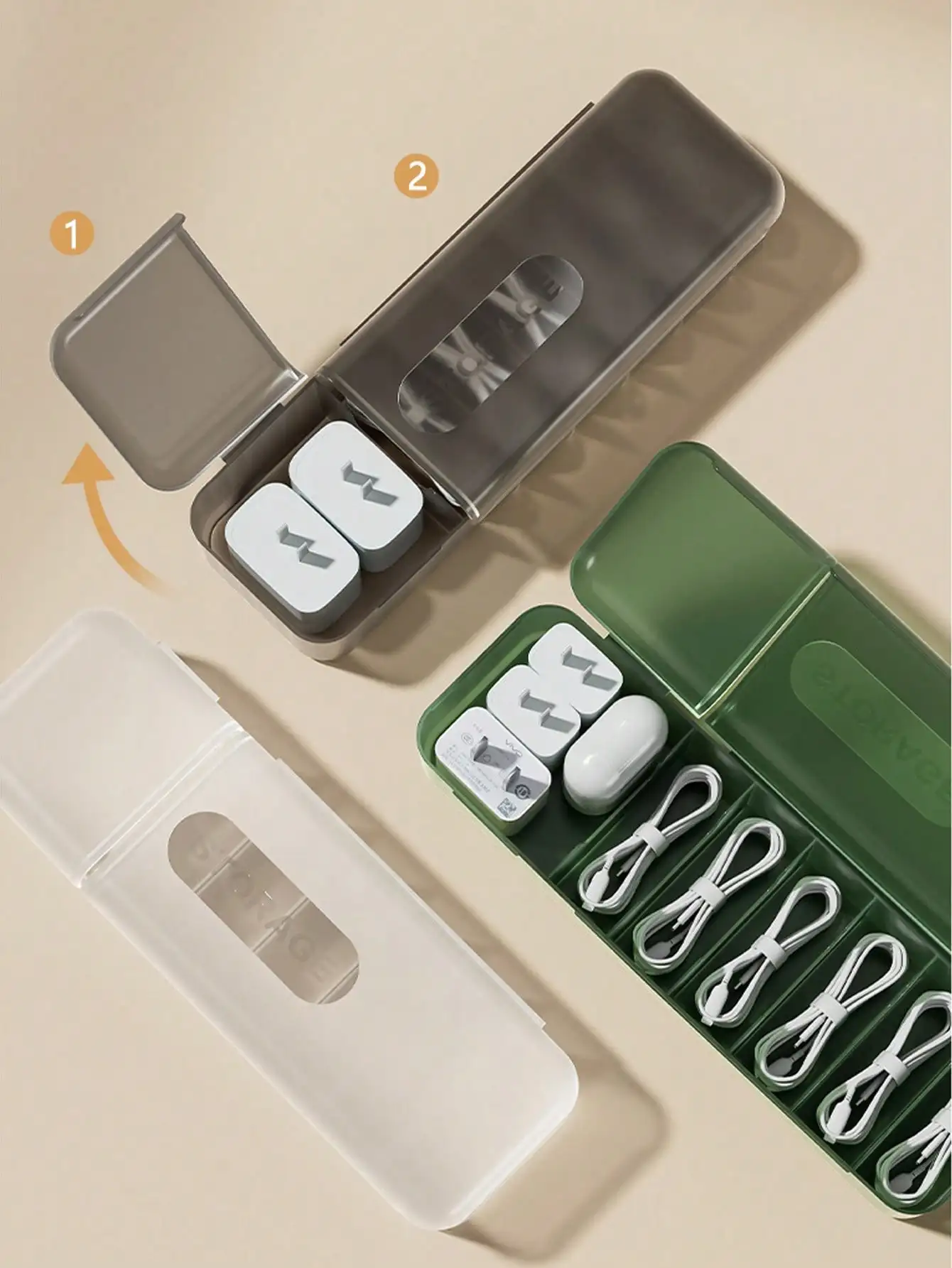 1Pcs Cable Storage Box Organizer Charger Cord Storage Box With 7 Compartments Data Cable Storage Case For Home Or Travel