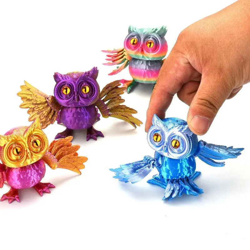 Cute 3D Printed Owl Realistic Multi-joint Movable Owl Figures Home Office Desk Decoration Gifts Toy For Children Boys Girls