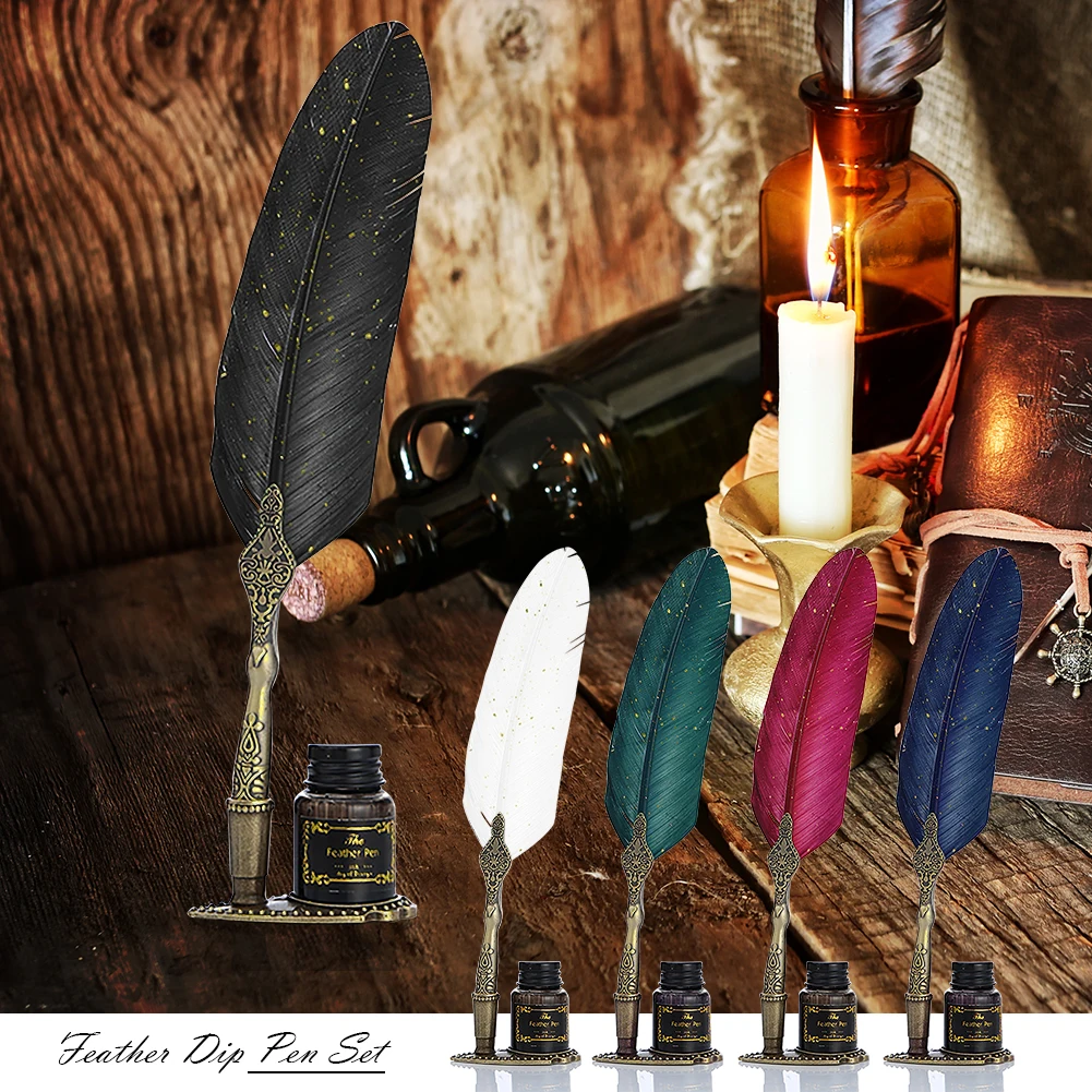 1 Set Practical Classic Texture Practical Calligraphy Feather Dip Pen Quill Fountain Writing Portable  Wedding Gifts