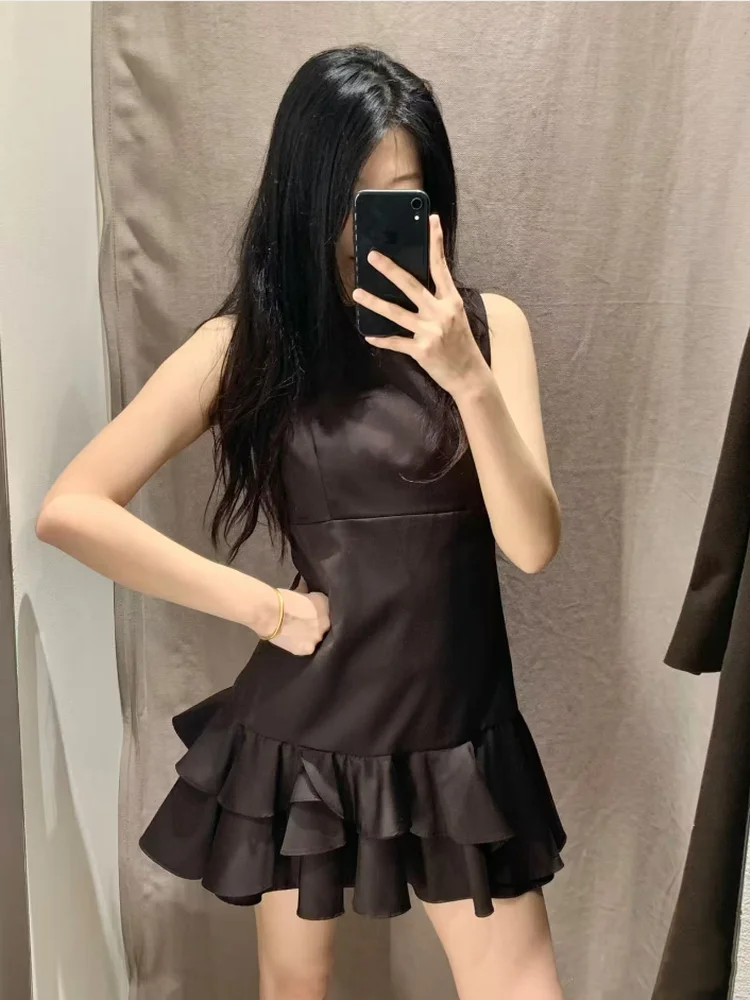 Sweet Commuter Svel decorativo em camadas de um ombro Dr Faionable Vintage cintura alta fibra de poliéster corte reto S...