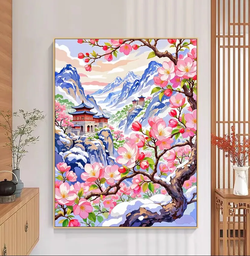 

9CT 14ct 38x50 см наборы с принтом «Цветок персика» для вышивки крестом «сделай сам», набор для рукоделия, домашний декор, поделки с иглами, нитки