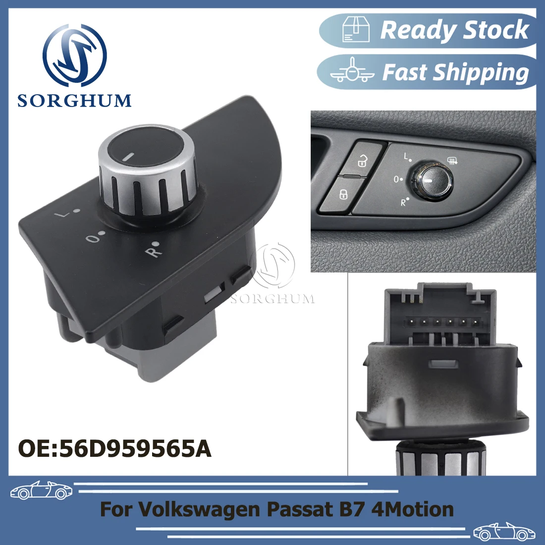 

SORGHUM 56D959565A New Chrome Front Left Door Rearview Mirror Switch Heating Adjust For Volkswagen Passat B7 4Motion 2011-2015