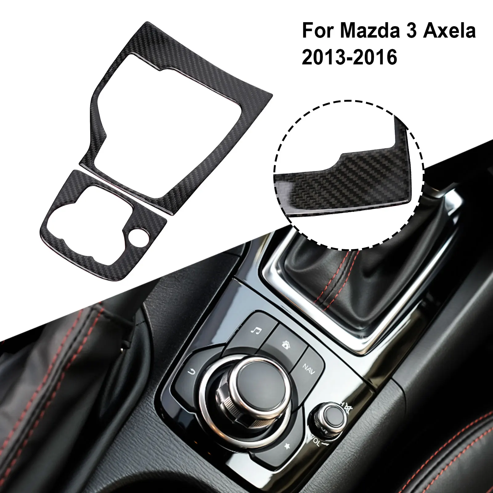 2PC Carbon Fiber Car Gear Shift Panel Frame Cover Trim Fit For Mazda 3 Axela 2013 2014 2015 2016 Replacements Accessories Black