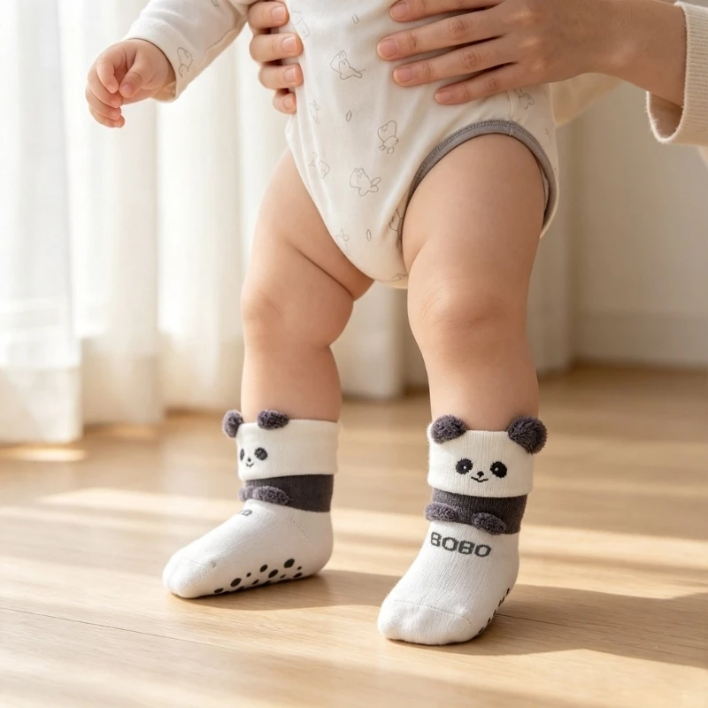 Toddler Dot Bottom Ankle Socks with Soft Baby Animal Look for Indoor Walking, Home Wear, and Easy Simple Daily Use 15UB