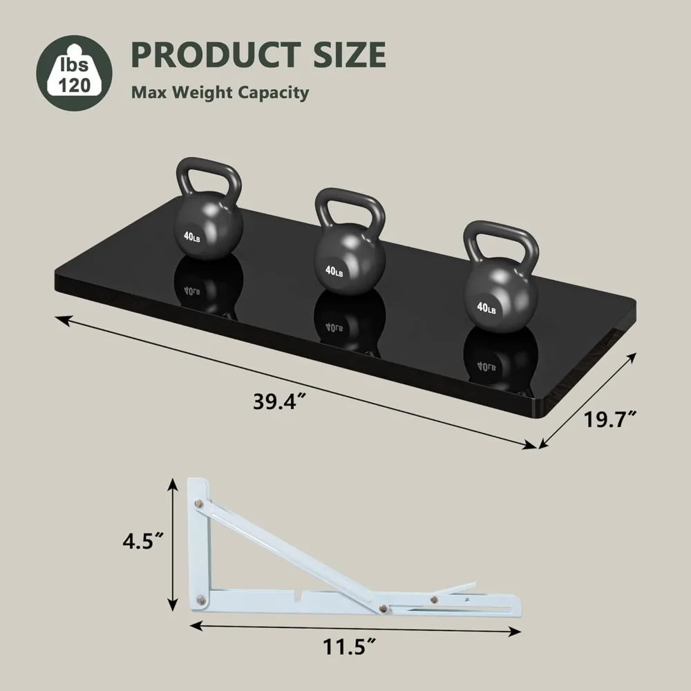 Mesa dobrável de parede de alto brilho, 39,4 L x 19,7 W, ideal para lavanderia, escritório doméstico e uso em cozinha