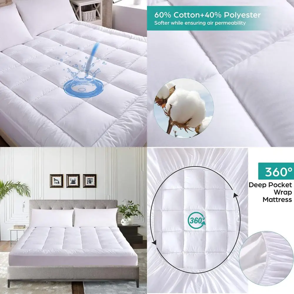 

Cal King Size Waterproof Cotton Top Pillowtop Mattress Protector with Down Alternative Filling and Fitted Quilted Cover - White