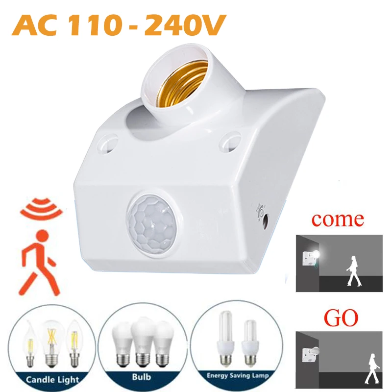 

AC110-240V LED Automatic Human Body Infrared IR Sensor Lamp Holder LED Bulb Light E27 Base PIR Motion Detector Wall Lamp Holder