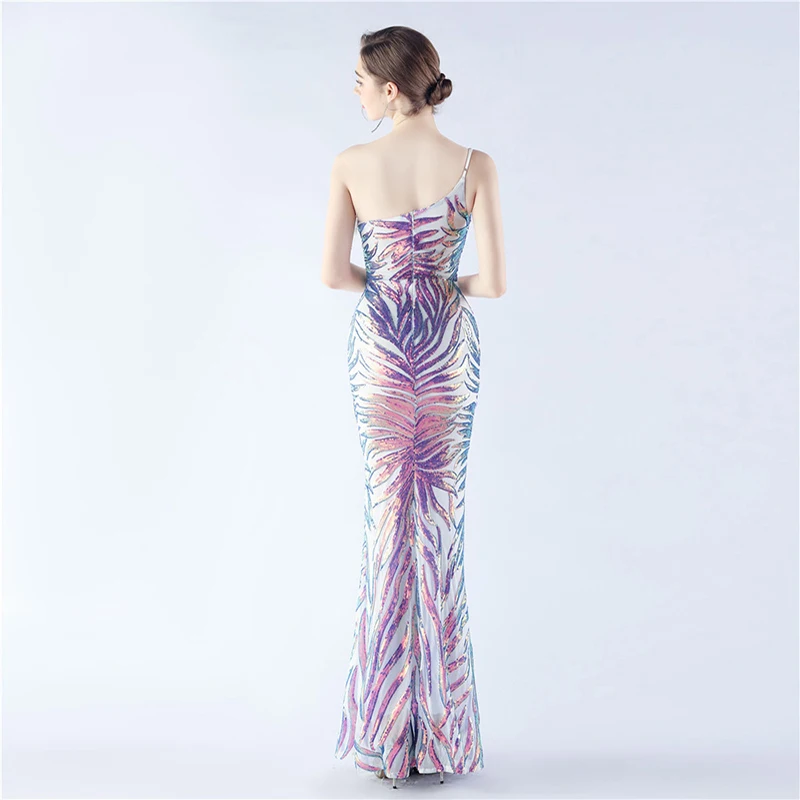 Ropa de verano para mujer, Sexy, un hombro, plumas, lentejuelas, elegante, fiesta de noche, cóctel, ocasión Formal, vestidos de boda para graduación