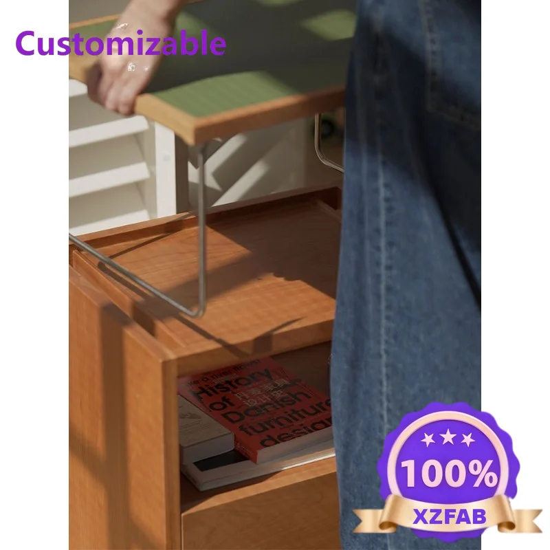 Factory Direct 2026 Solid wood bedside table Multifunctional bedroom Bedside storage rack Movable