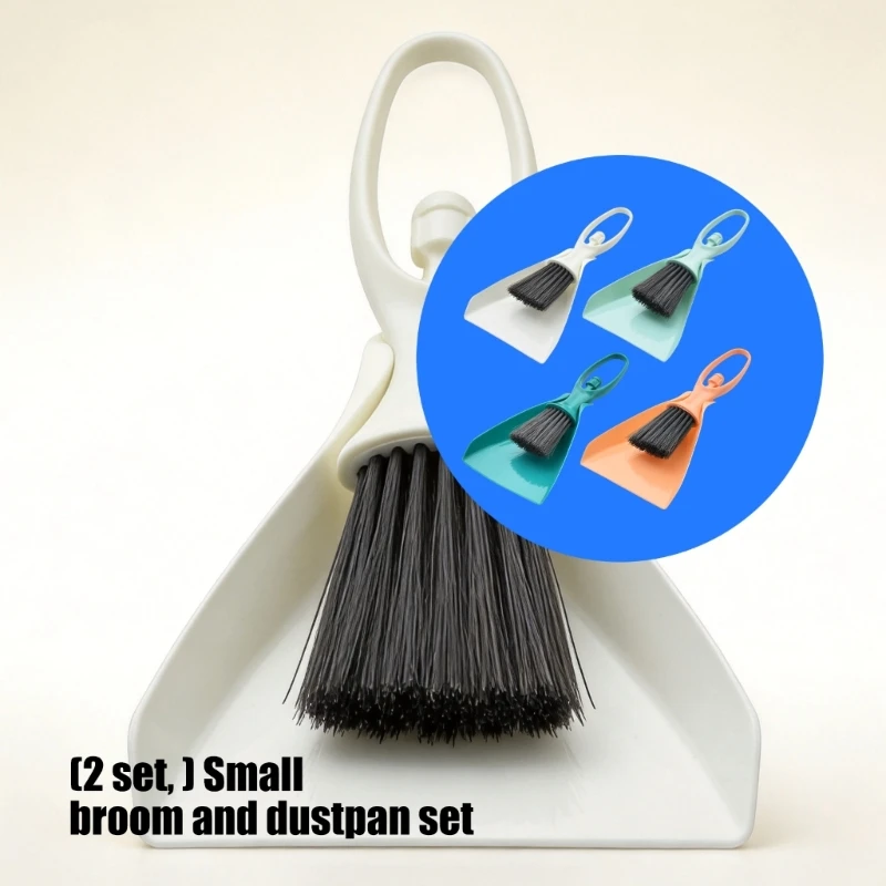 R53F 2 Pack Tiny Broom And Dustpan Set Dense Brush Storage Thin Design For Telecommute Kitchen Cleaning
