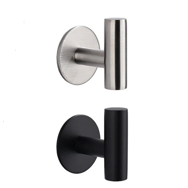 1Pcs Wall Hook Stainless Steel Clothes Hanging Hooks Matte Black Adhesive Key Towel Holder for Bathroom Kitchen