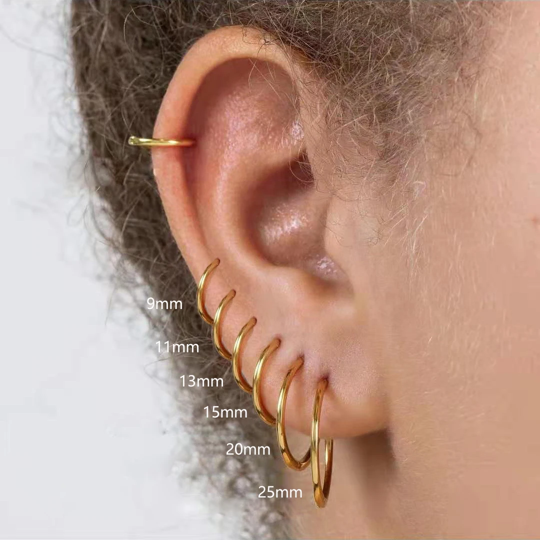 Petites boucles d'oreilles couleur or, cercle rond en acier inoxydable, Huggies pour femmes et hommes, anneau d'oreille, boucle en os, bijoux à la mode 25MM, 2020