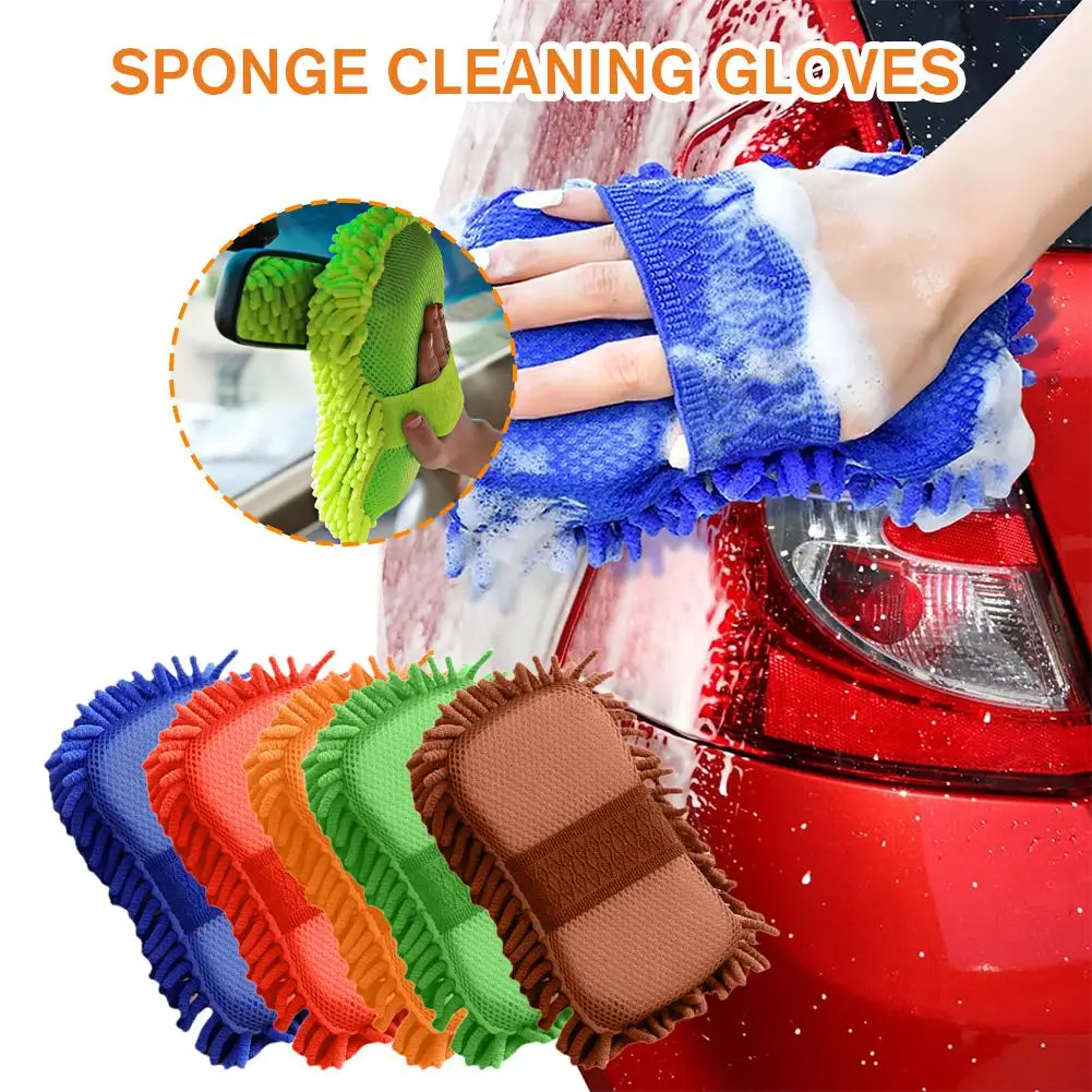Car Wash Mitt Microfiber Premium Chenille Microfiber Car Wash Gloves Microfiber Sponge Dusting Mitt Gloves Home Cleaning Br D8J1