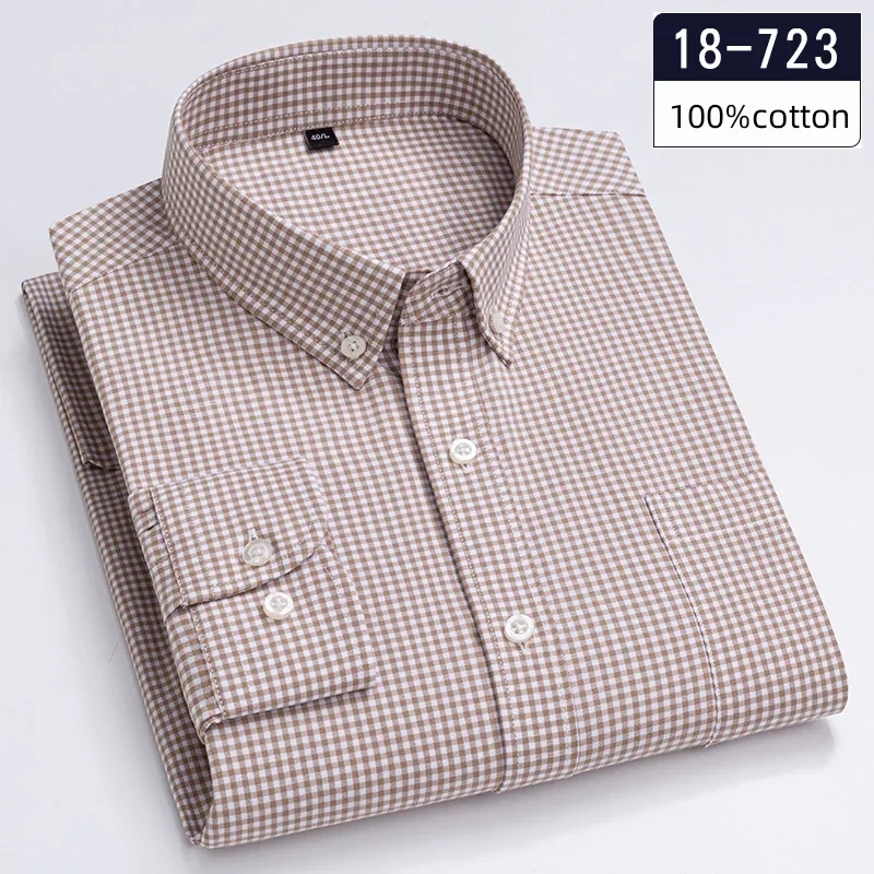 Chemise à manches longues pour hommes, 100 % coton, coupe cintrée, décontractée, douce, à carreaux, avec poche, vêtements pied-de-poule, nouvelle collection