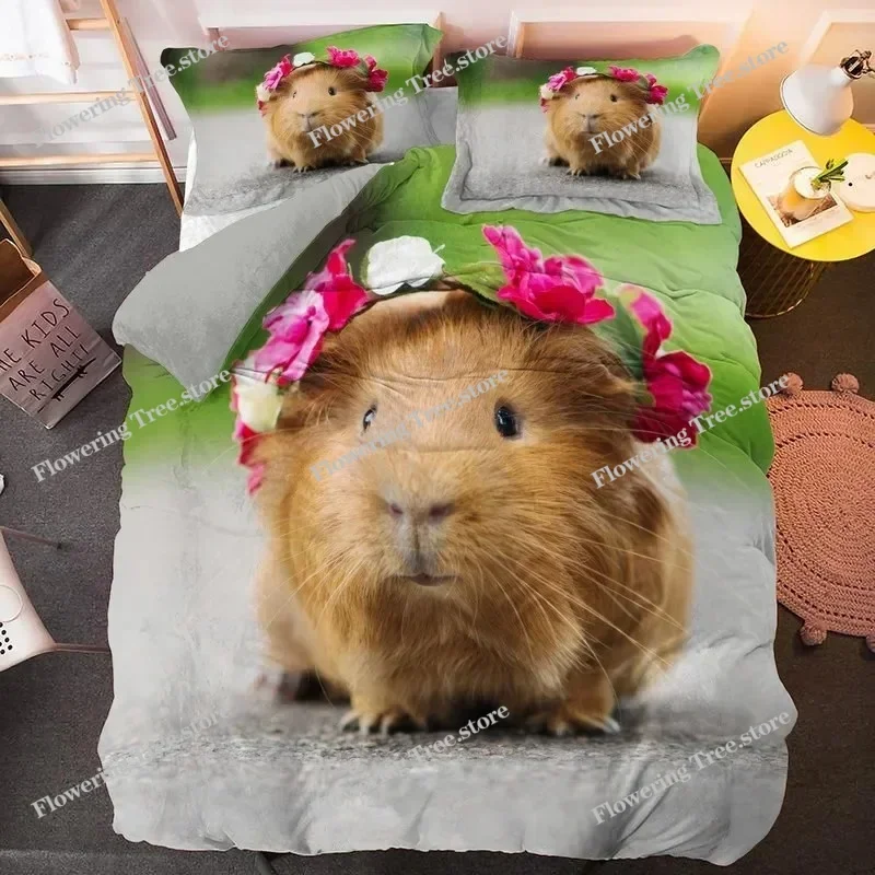 Guinea Pig Bedding Set Cute Mouse 3D Duvet Cover Animal Comforter Cover for Kids Boys Girls Teen Soft Twin Polyester Quilt Cover